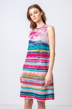 Ivko Sleeveless Dress, Stripe Pattern - Off white Wash