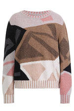 Ivko Intarsia Pullover, Abstract Pattern Light Brown Wash