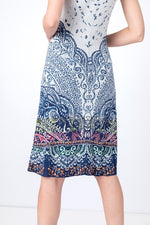 Ivko Jacquard Dress, Sleeveless, Filigree Pattern Blue/White Wash