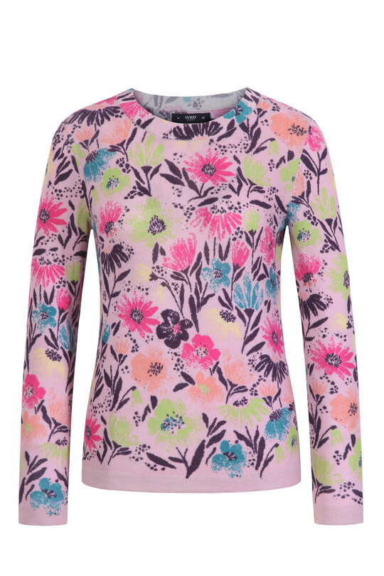 O-Neck Pullover, Floral Print Powder