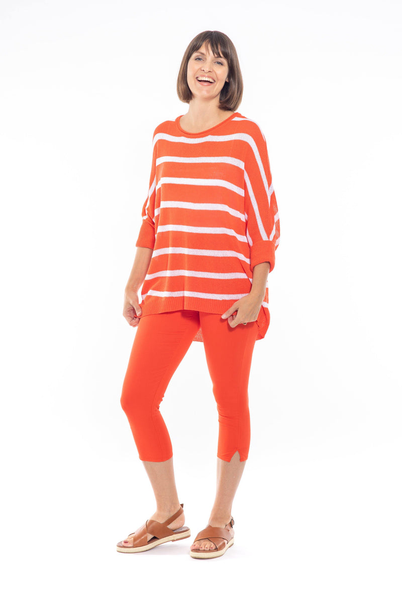 Cafe Latte Stripe Batwing Knit Top Orange Wash - Three Bears  #threebearsperth