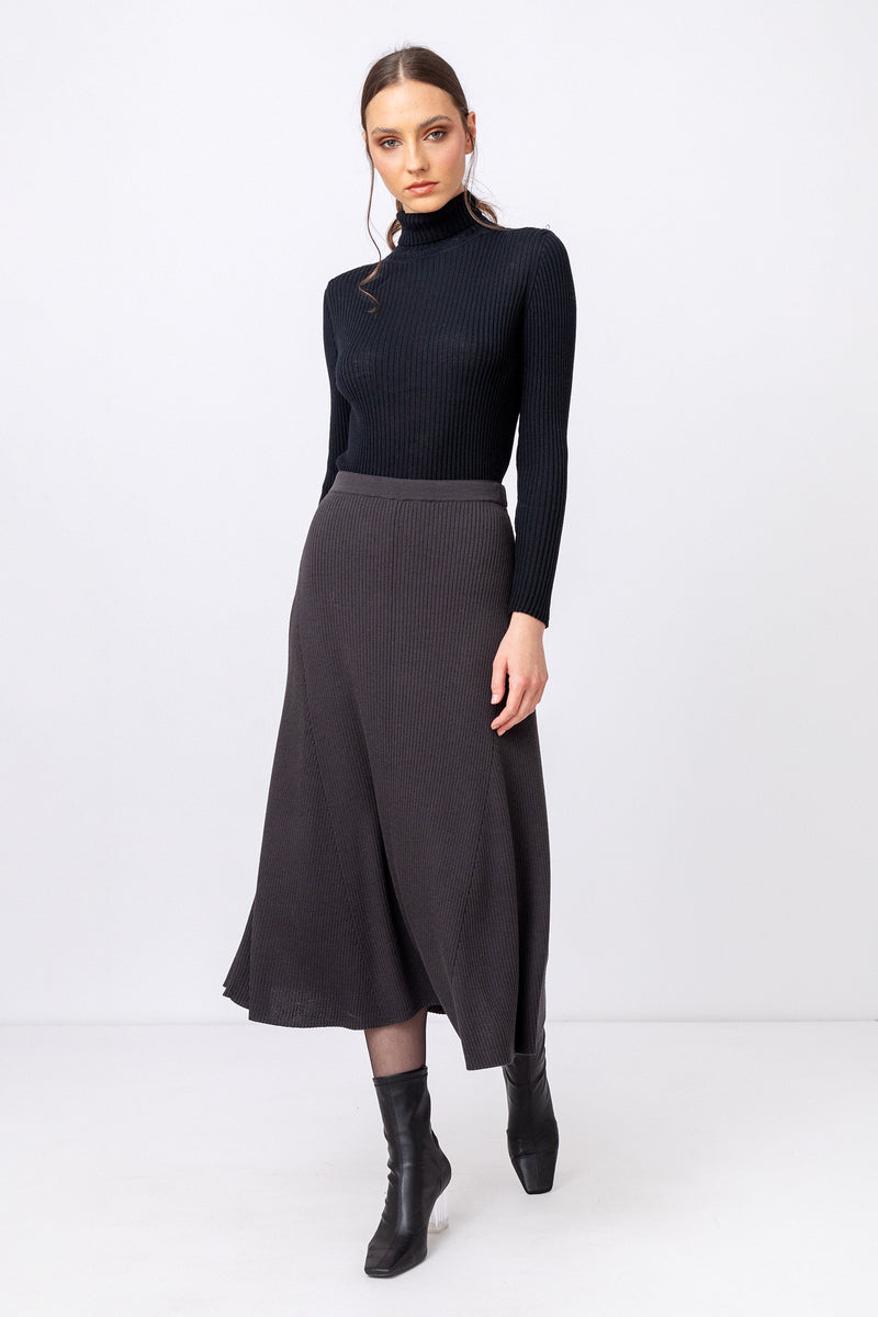Plain Skirt Organic Wool Black Wash