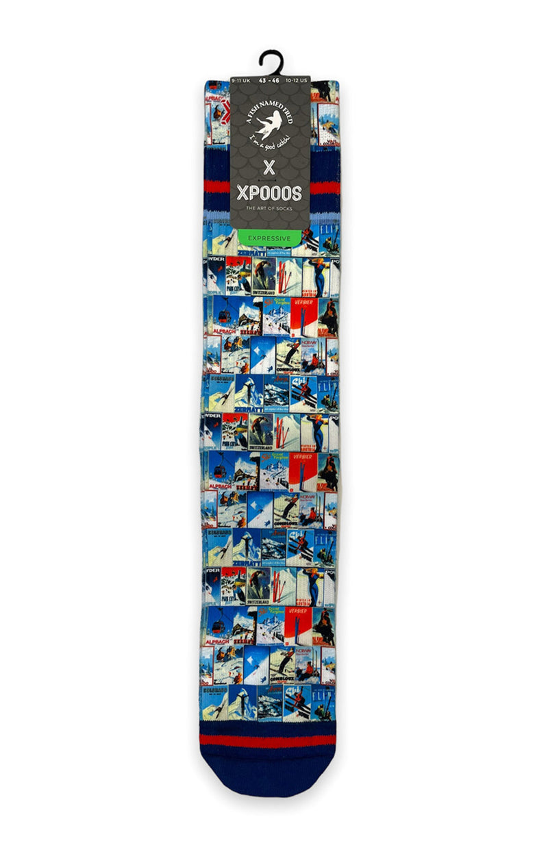 AFNF Socks with retro skier stamp print-Men
