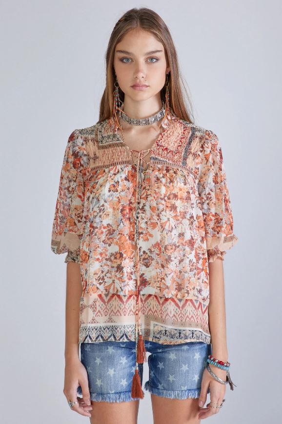 Miss Me Woven Floral Print Top